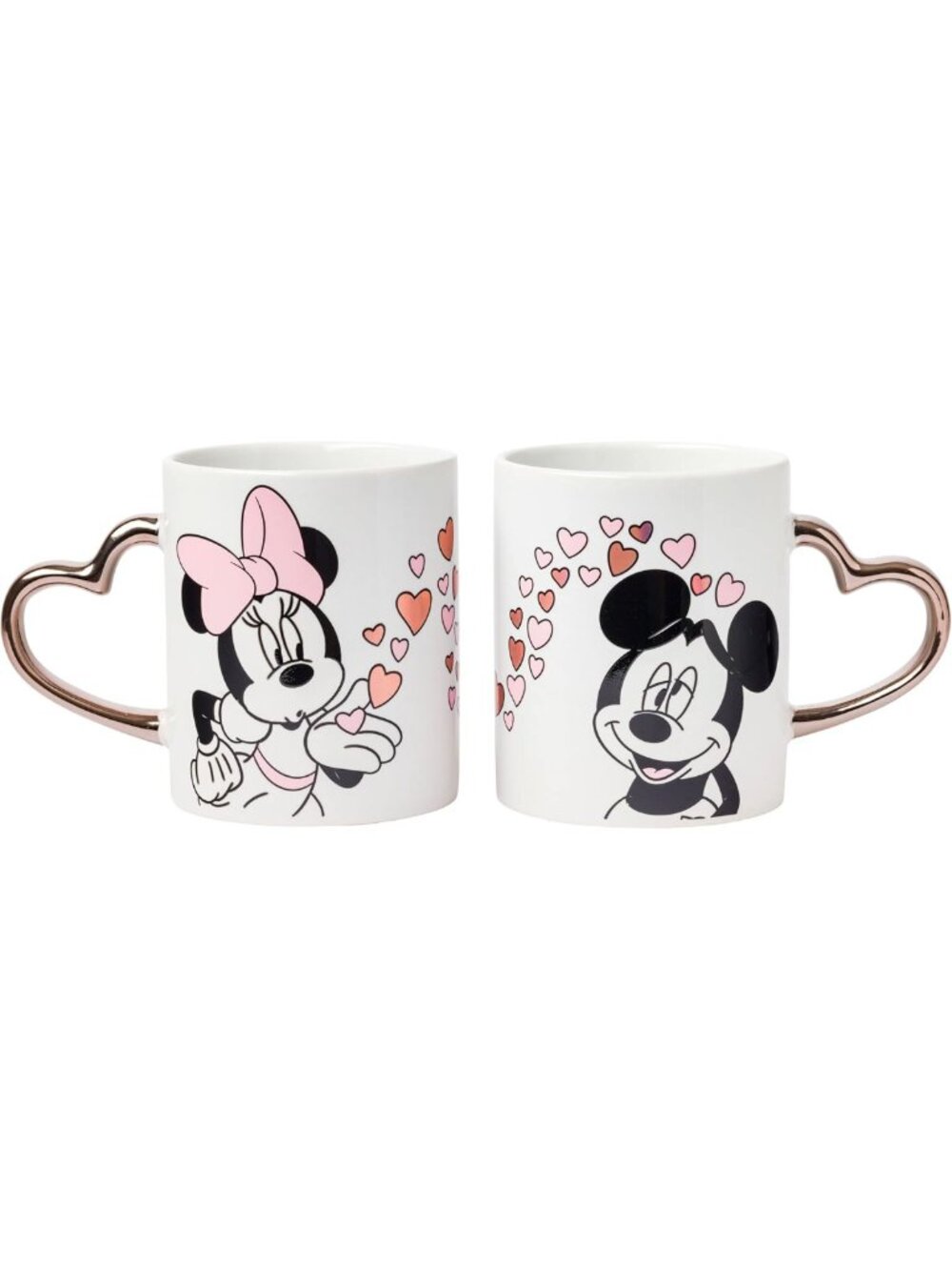 Adorable Minnie & Mickey Ceramic Mug Set - 14oz Heart Handle, 2 Pack Gift